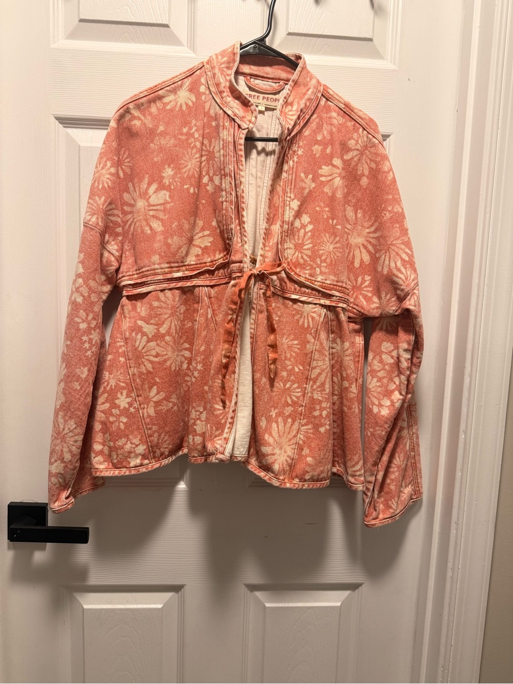 Free People Lua Bed Washed Rose Floral Peplum Jean Jacket - Dusty Rose & Cream - Picture 3 of 4